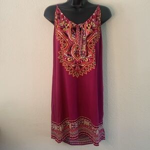 Xhilaration Sundress Paisley Floral Hot Pink Dress Women's Juniors size L Boho